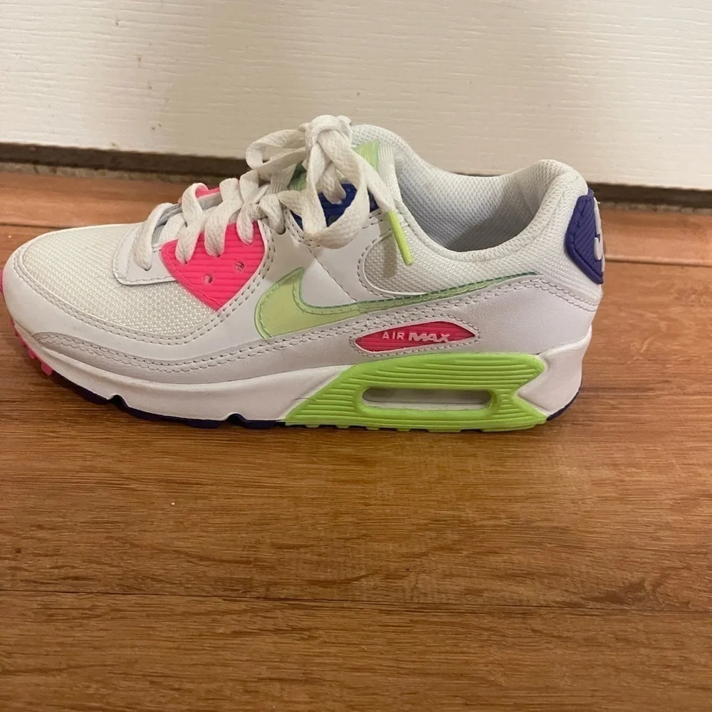 Nike white, purple, green and neon pink air max sneakers​​​​​​​​